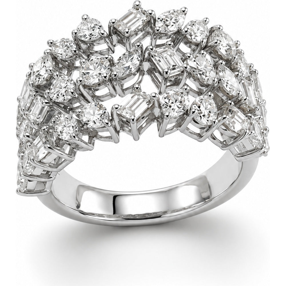 14K White Gold Multi-Shape Diamond Anniversary Band Ring with Round, Pear-Shaped and Emerald-Cut Diamonds - 3.07 Carat Total Diamond Weight by Auriventus