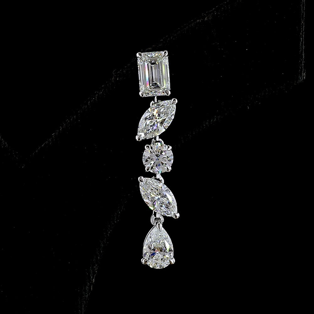 14K White Gold Multi-Shape Drop Earrings with Emerald, Marquise, Round, and Pear Lab Diamonds - 7.14 Carat Total Weight - Covaloro Fine Jewelry