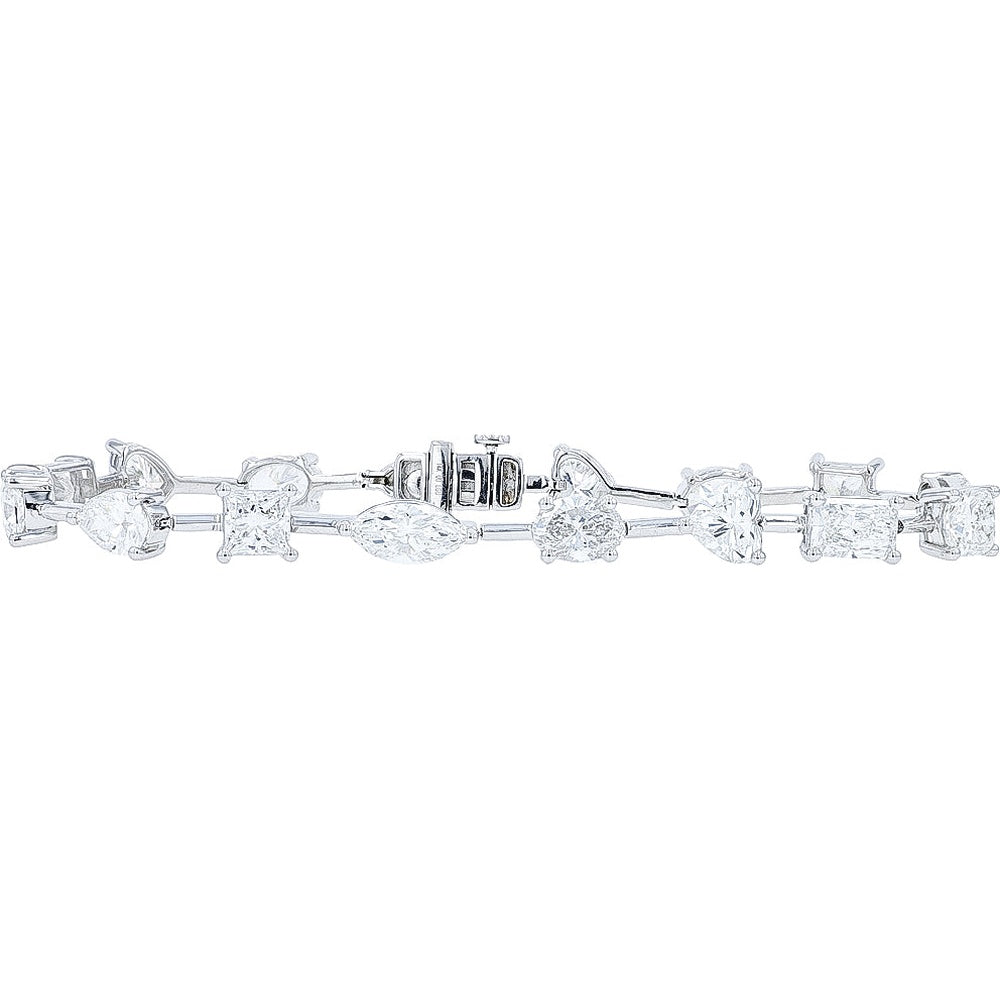 14K White Gold Multi-Shape Lab Grown Diamond Station Bracelet with Marquise, Princess, and Pear Cuts - 12.00 Carat Total Diamond Weight