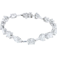 14K White Gold Multi-Shape Lab Grown Diamond Station Bracelet with Marquise, Princess, and Pear Cuts - 12.00 Carat Total Diamond Weight