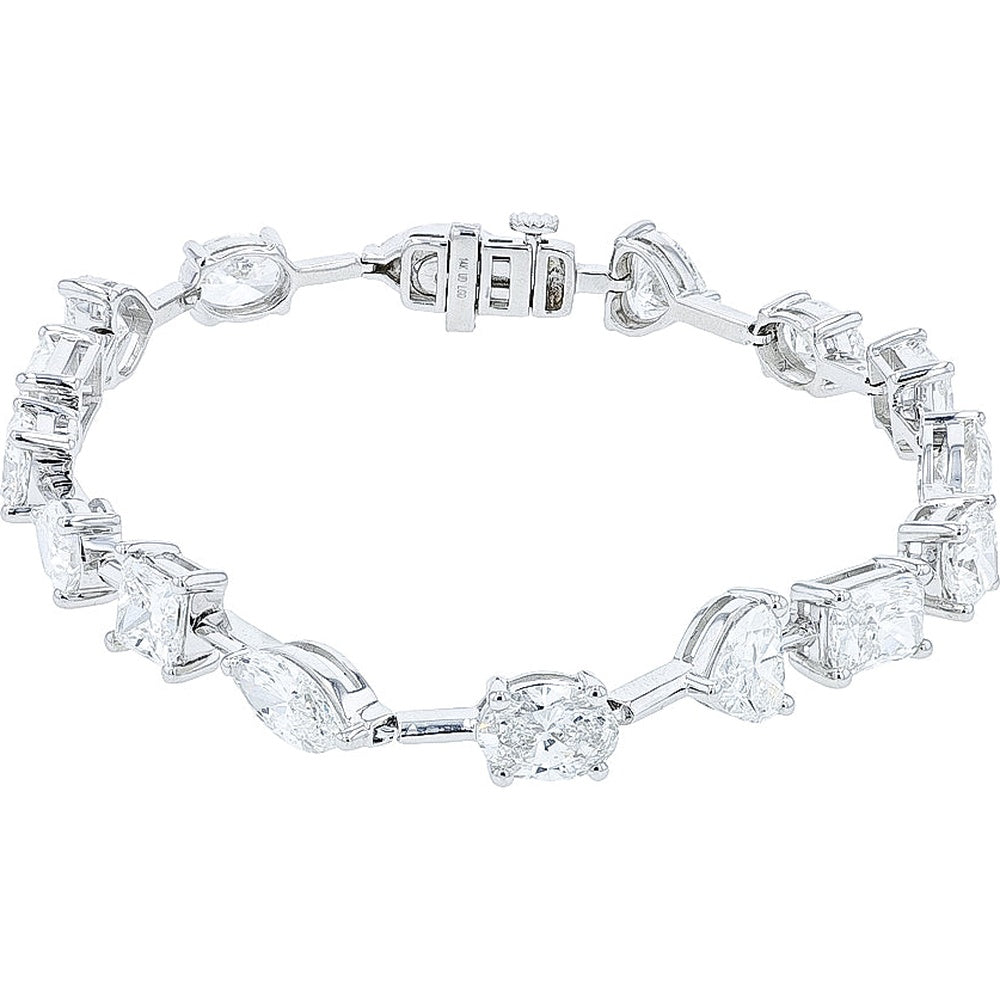 14K White Gold Multi-Shape Lab Grown Diamond Station Bracelet with Marquise, Princess, and Pear Cuts - 12.00 Carat Total Diamond Weight