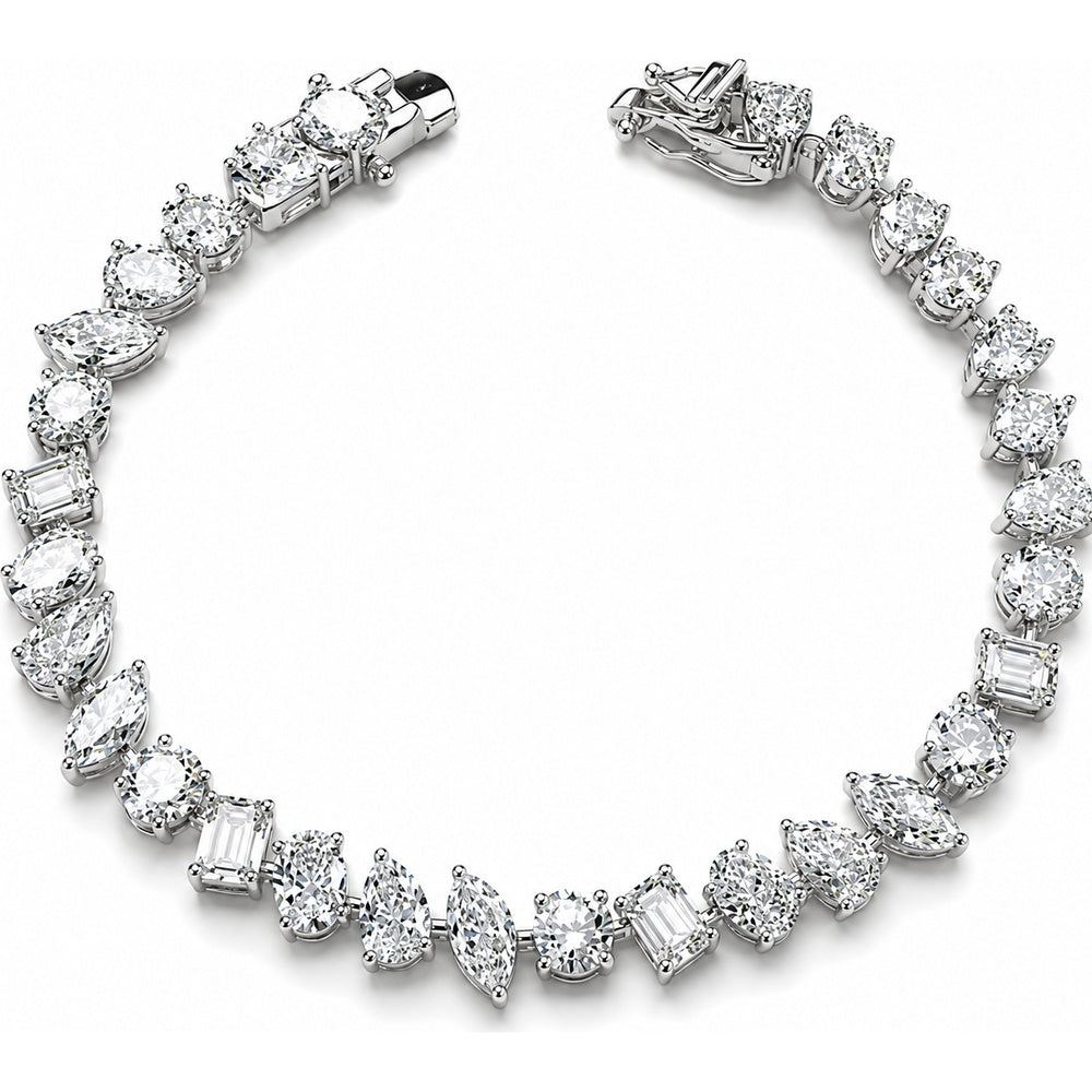 14K White Gold Multi-Shape Lab-Grown Diamond Tennis Bracelet with Round, Pear, Marquise, and Emerald Cuts - 14.16 Carat Total Diamond Weight by Auriventus