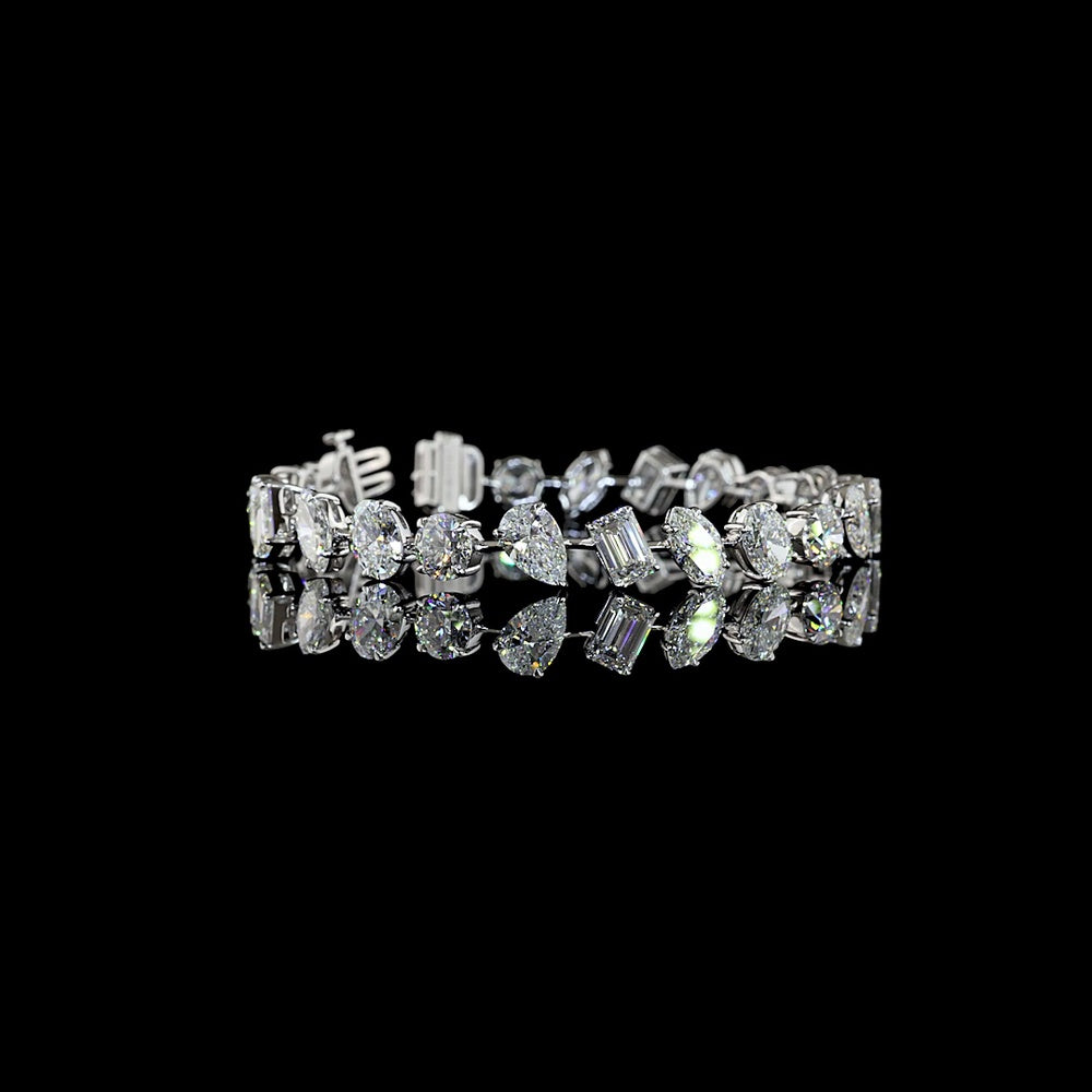14K White Gold Multi-Shape Station Bracelet with Pear, Round, Emerald, and Oval Lab Diamonds - 21.62 Carat Total Weight - Covaloro Fine Jewelry
