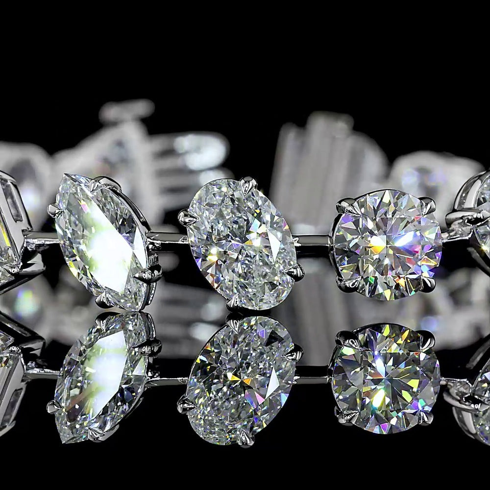 14K White Gold Multi-Shape Station Bracelet with Pear, Round, Emerald, and Oval Lab Diamonds - 21.62 Carat Total Weight - Covaloro Fine Jewelry