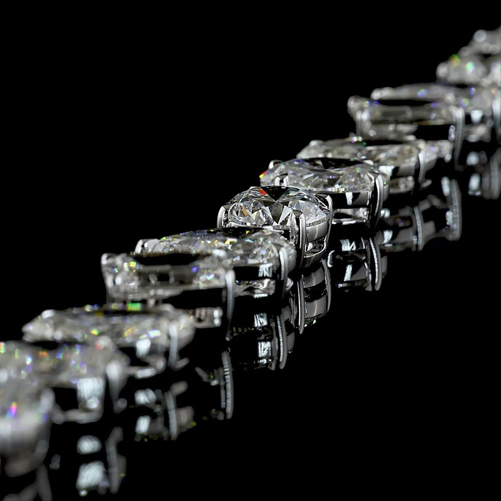 14K White Gold Multi-Shape Station Bracelet with Pear, Round, Emerald, and Oval Lab Diamonds - 21.62 Carat Total Weight - Covaloro Fine Jewelry