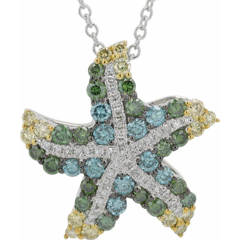 14K White Gold Multicolor Diamond Starfish Pendant with 0.80 Carats Total Diamond Weight by EFFY