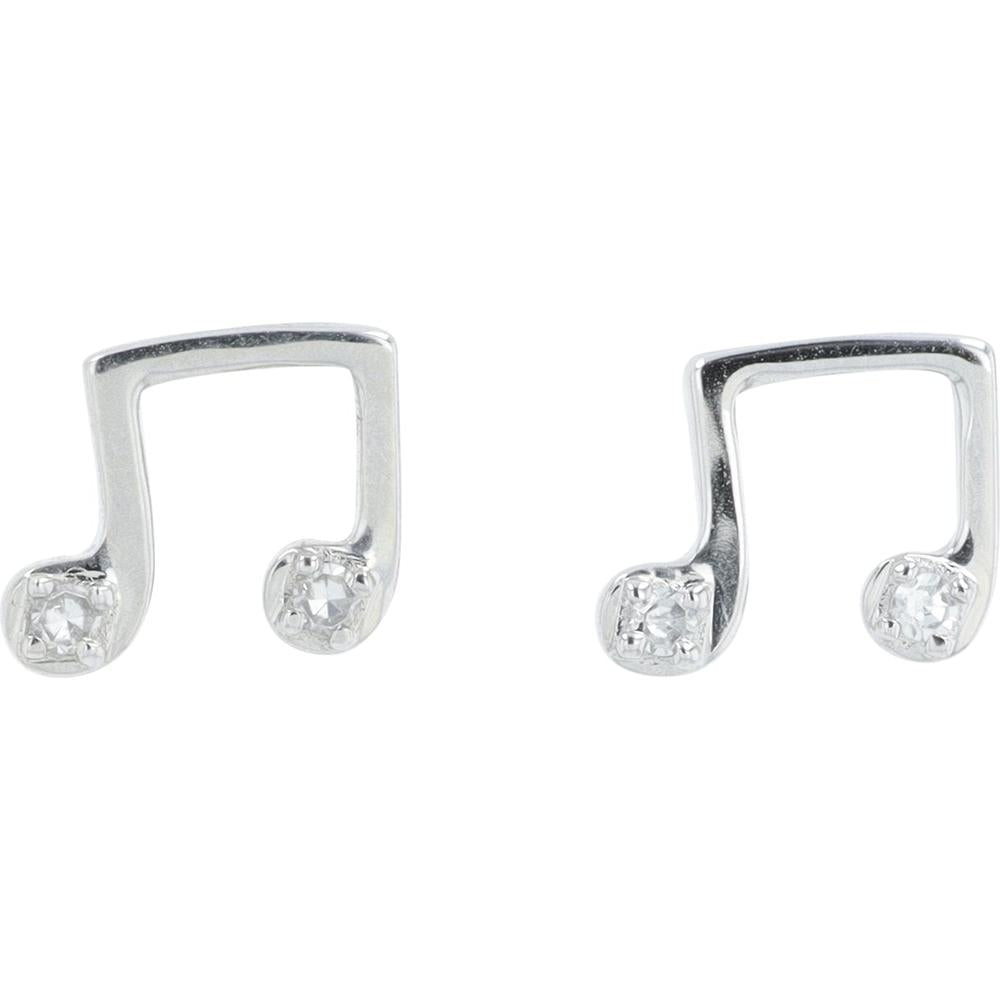 14K White Gold Music Note Stud Earrings with Round Diamonds - 0.10 Car ...