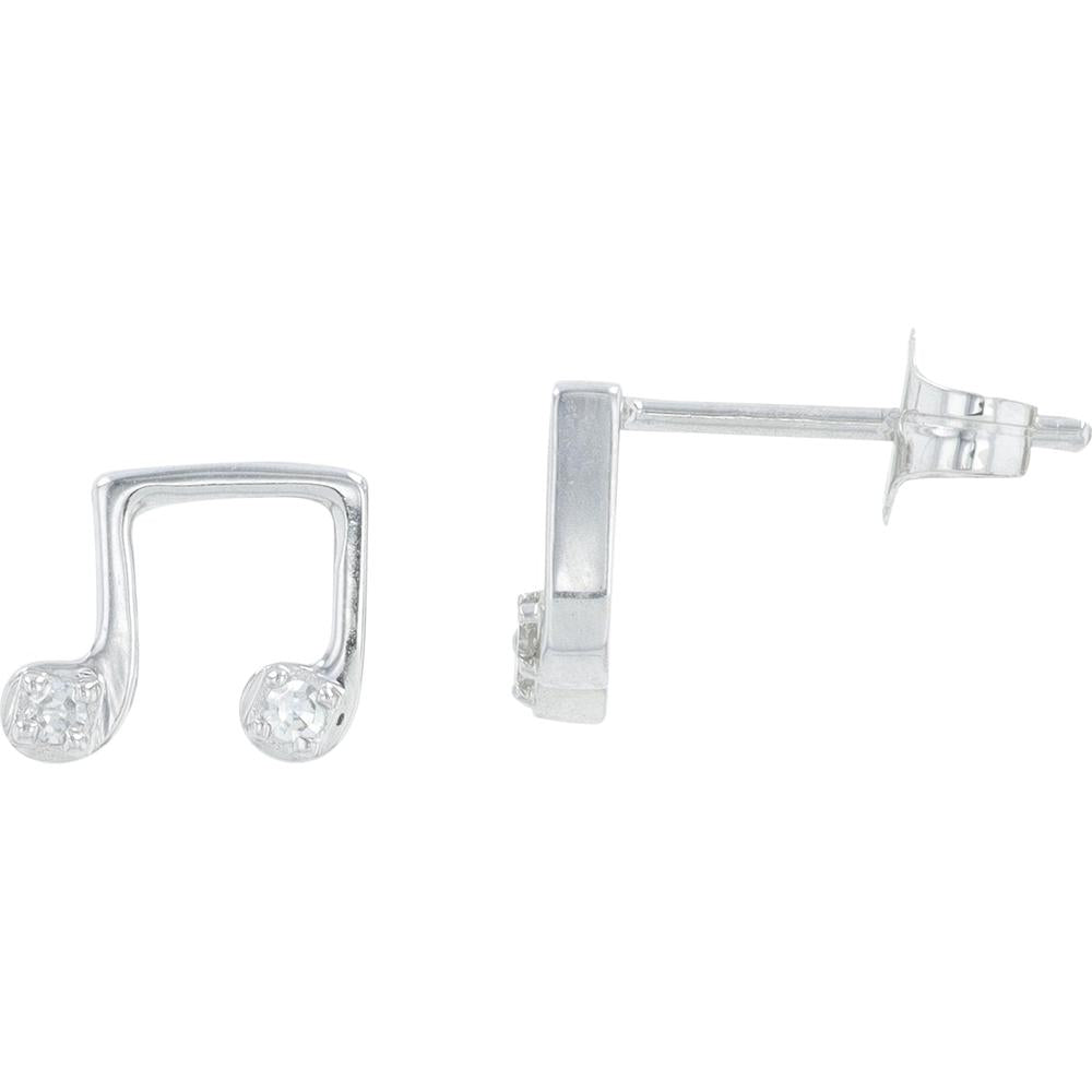 14K White Gold Music Note Stud Earrings with Round Diamonds - 0.10 Car ...