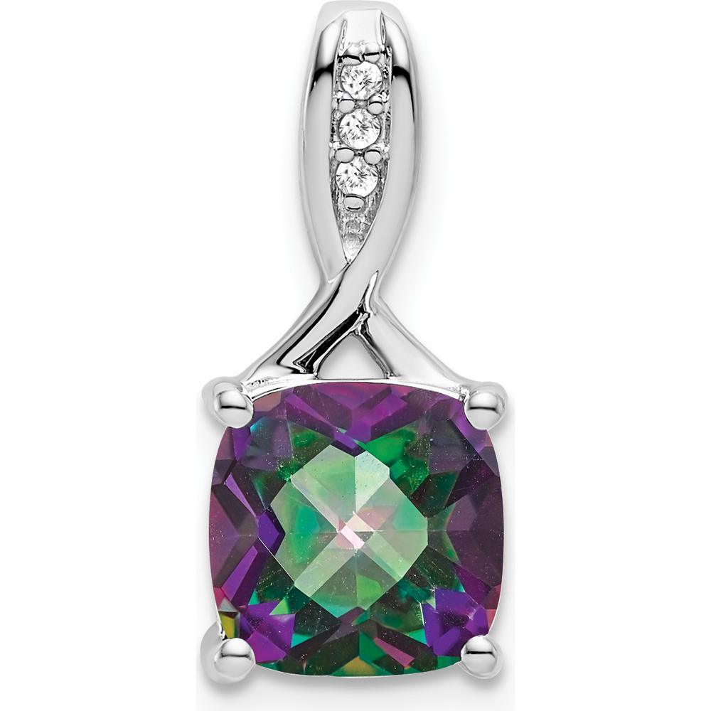 14K White Gold Mystic Fire Topaz and Diamond Pendant - 2.9 Carat Topaz, 0.018 Carat Diamond Weight by Lumare Gioia