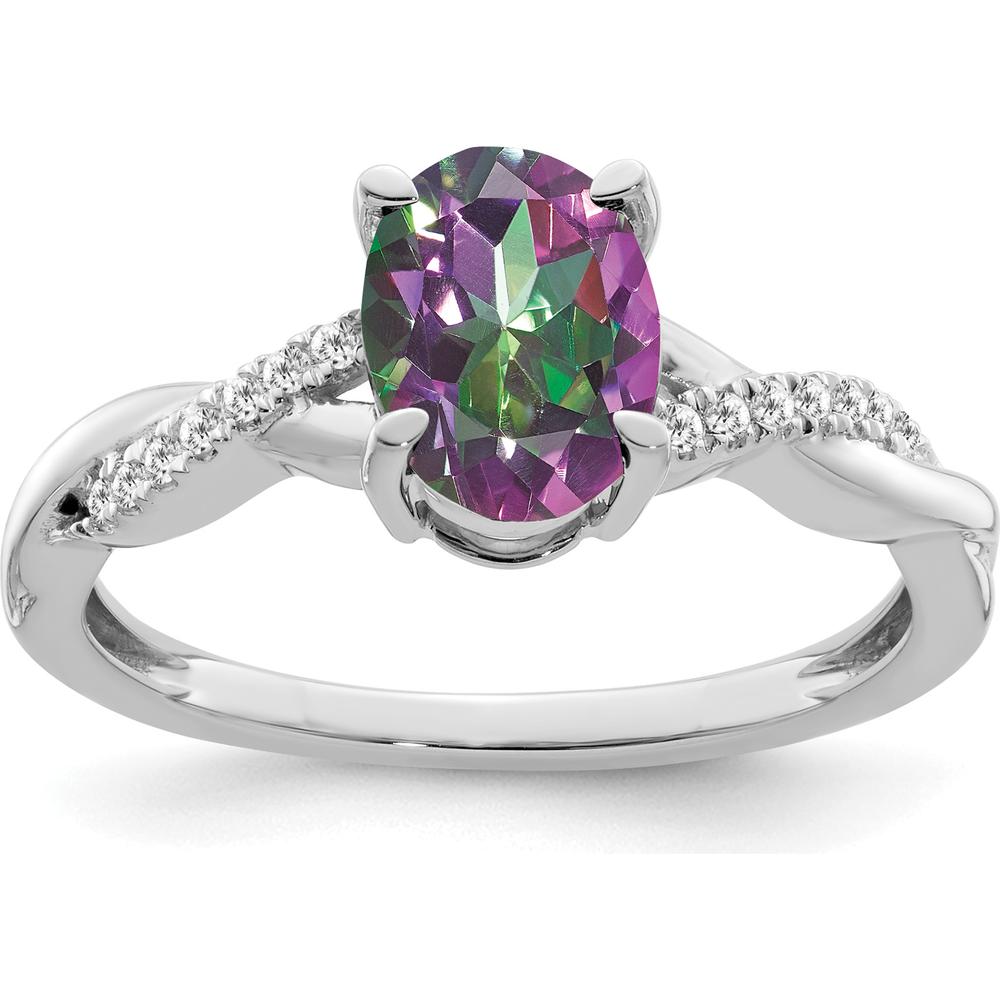 14K White Gold Mystic Fire Topaz and Diamond Ring with Oval Topaz - 1.6 Carat Total Weight by 0