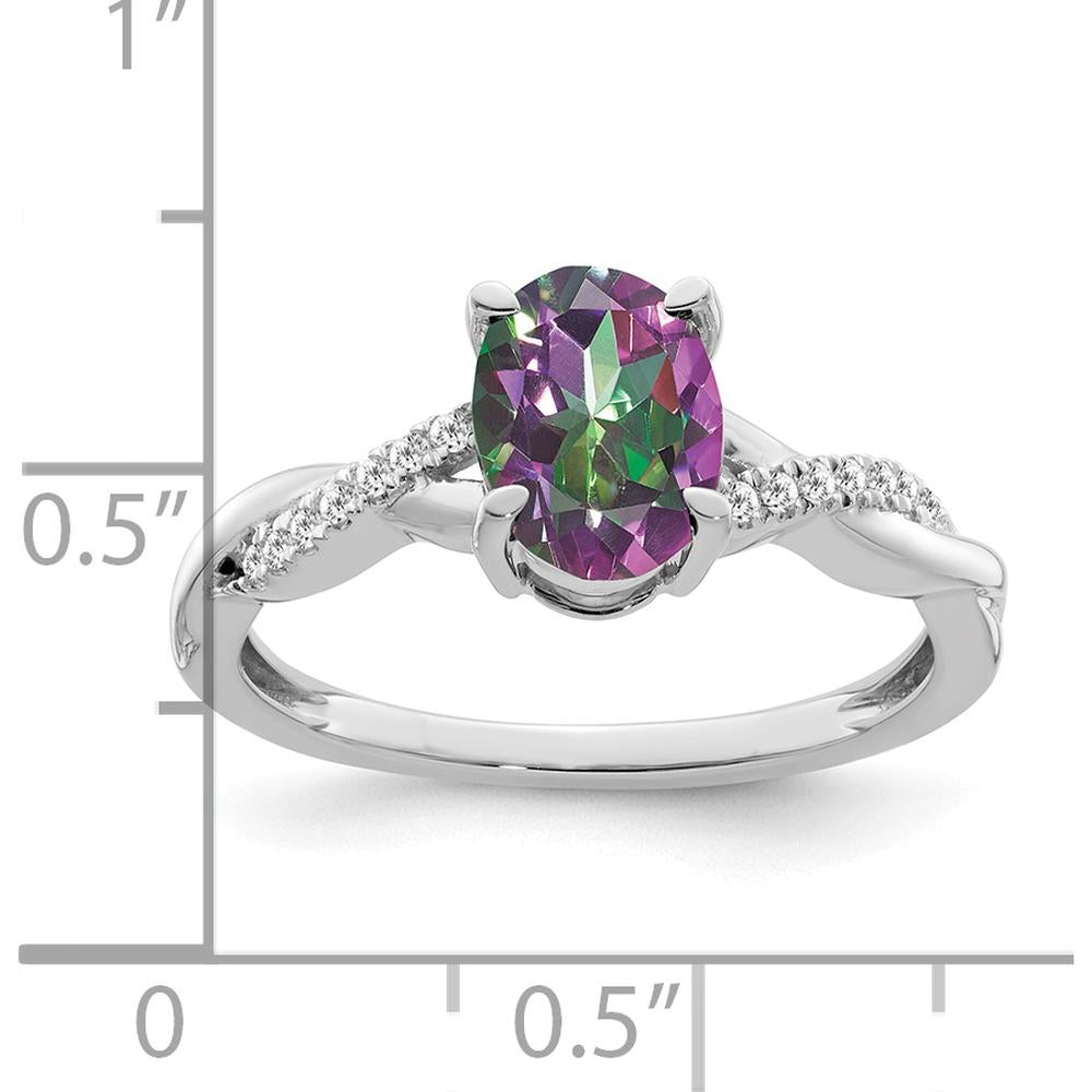 14K White Gold Mystic Fire Topaz and Diamond Ring with Oval Topaz - 1.6 Carat Total Weight by 0