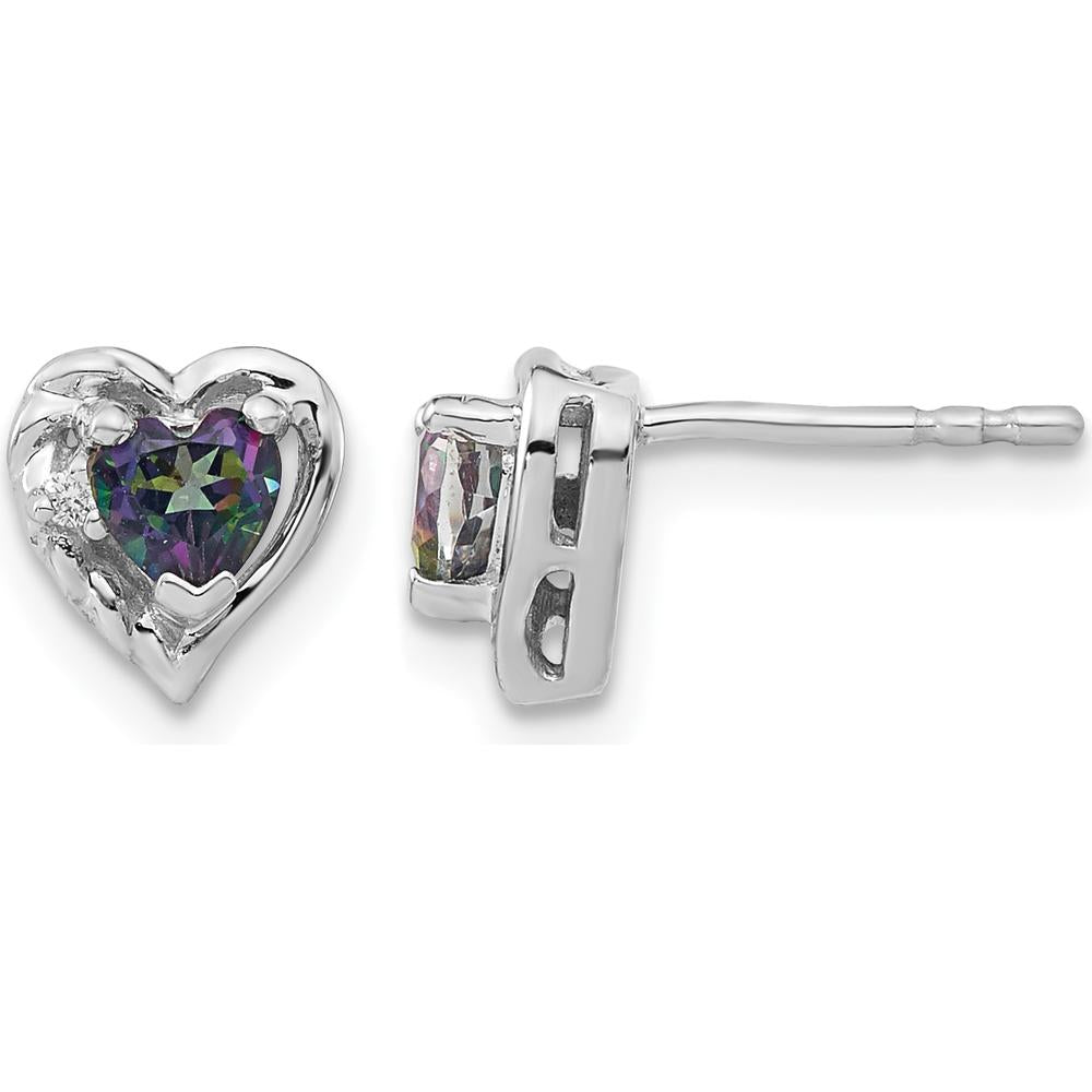 14K White Gold Mystic Fire Topaz Heart Earrings with Diamond Accent - 1.00 Carat Total Topaz Weight by Monteluci Fine Jewelry