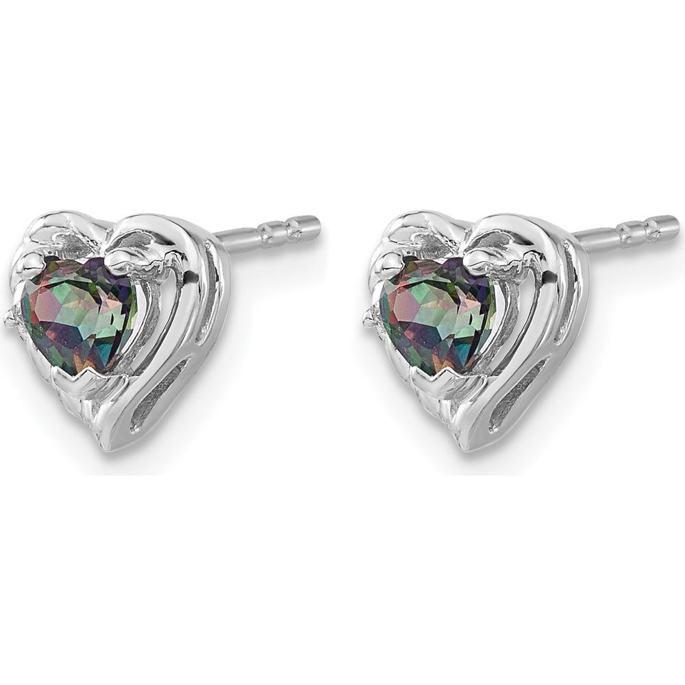 14K White Gold Mystic Fire Topaz Heart Earrings with Diamond Accent - 1.00 Carat Total Topaz Weight by Monteluci Fine Jewelry