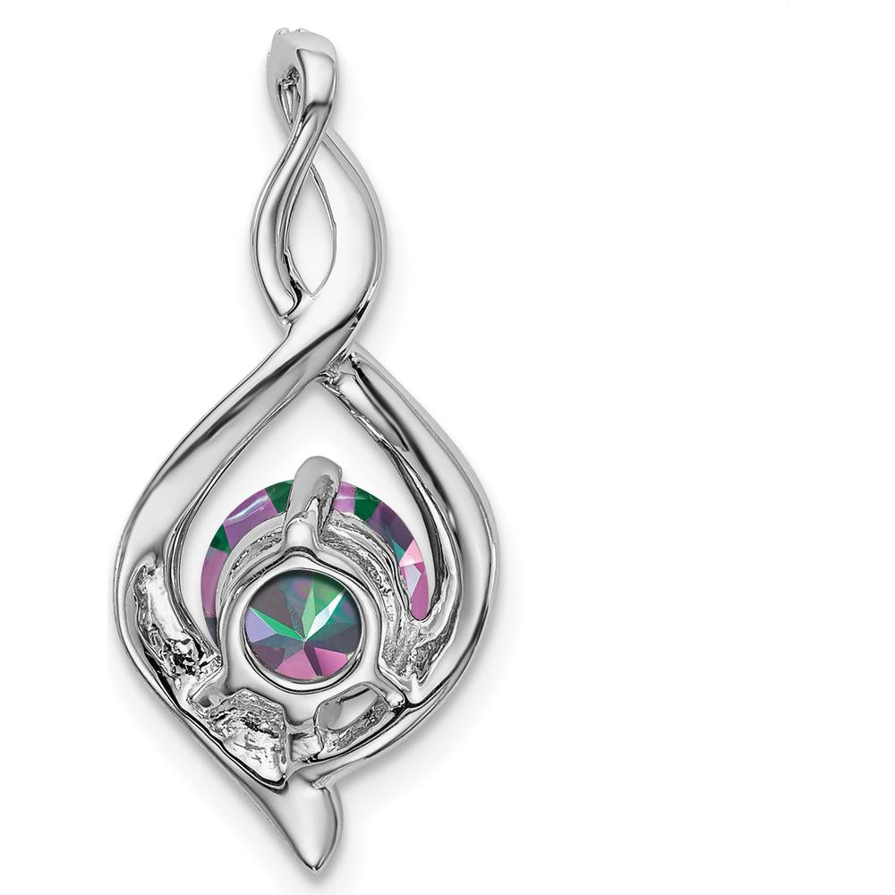 14K White Gold Mystic Fire Topaz Pendant with Round Diamonds - 1.05 Carat Mystic Fire Topaz, 0.04 Carat Total Diamond Weight by Lumare Gioia