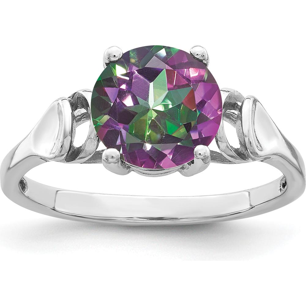 14K White Gold Mystic Fire Topaz Ring - 2.5 Carat Faceted Round Gemstone by Monteluci Fine Jewelry