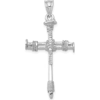 14K White Gold Nail Cross Pendant with Rope Detailing - Rhodium Plated by Oro Pregiato