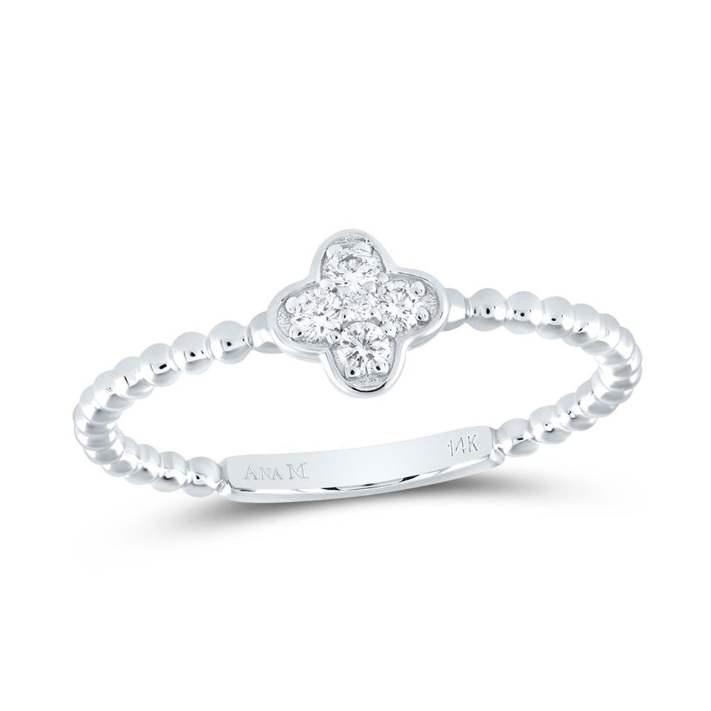 14K White Gold Natural Diamond Clover Band - 1/10 Carat Total Diamond Weight