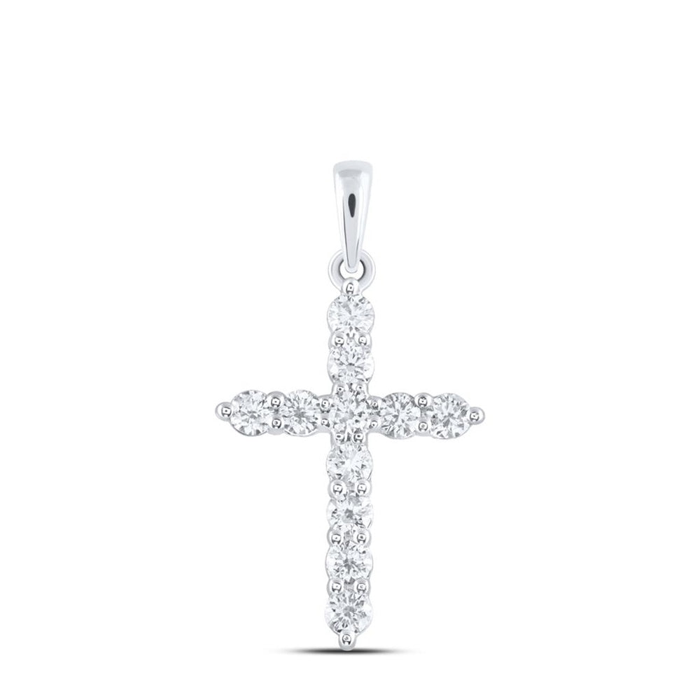 14K White Gold Natural Diamond Cross Pendant - 1/2 Carat Total Diamond Weight