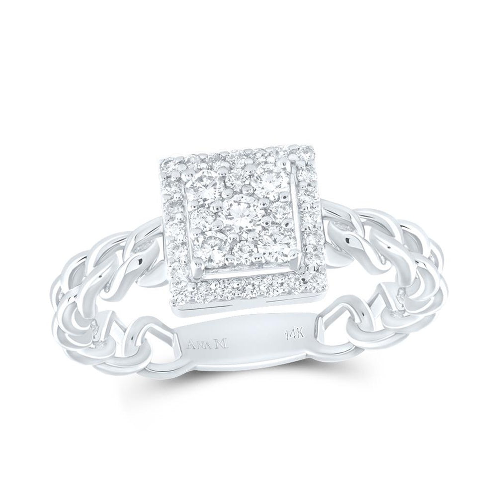 14K White Gold Natural Diamond Square Ring - 3/8 Carat Total Diamond Weight