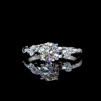 14K White Gold Nature Inspired Ring with 1.00 Carat Round Brilliant Cut Lab Diamond and Leaf Motif Marquise Accents - 1.11 Carats Total Diamond Weight - Covaloro Fine Jewelry
