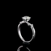 14K White Gold Nature Inspired Ring with 1.00 Carat Round Brilliant Cut Lab Diamond and Leaf Motif Marquise Accents - 1.11 Carats Total Diamond Weight - Covaloro Fine Jewelry
