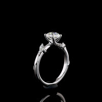 14K White Gold Nature Inspired Ring with 1.00 Carat Round Brilliant Cut Lab Diamond and Leaf Motif Marquise Accents - 1.11 Carats Total Diamond Weight - Covaloro Fine Jewelry