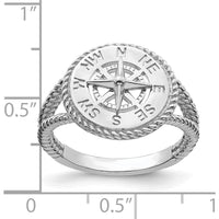 14K White Gold Nautical Compass Rope Ring with Rhodium Plating - Adjustable Size 5-8.5 by 0