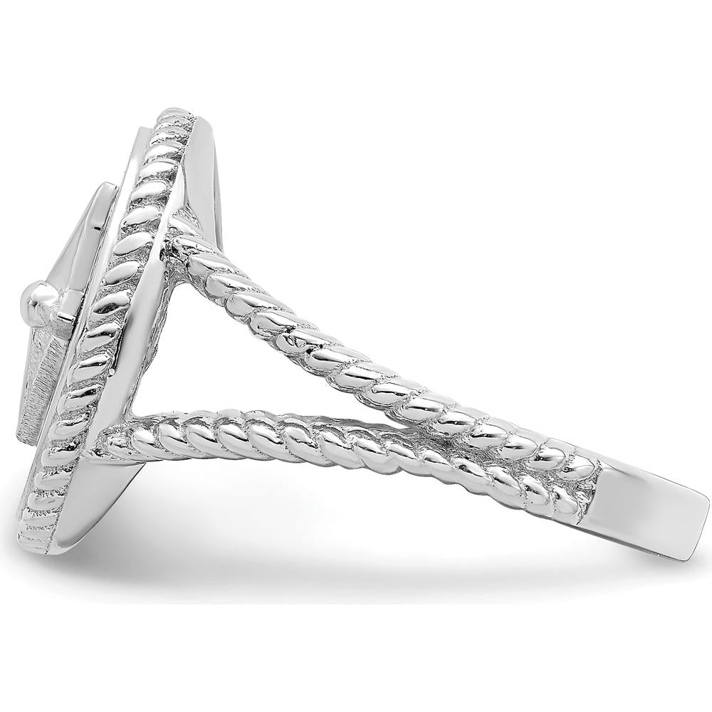 14K White Gold Nautical Compass Rope Ring with Rhodium Plating - Adjustable Size 5-8.5 by 0
