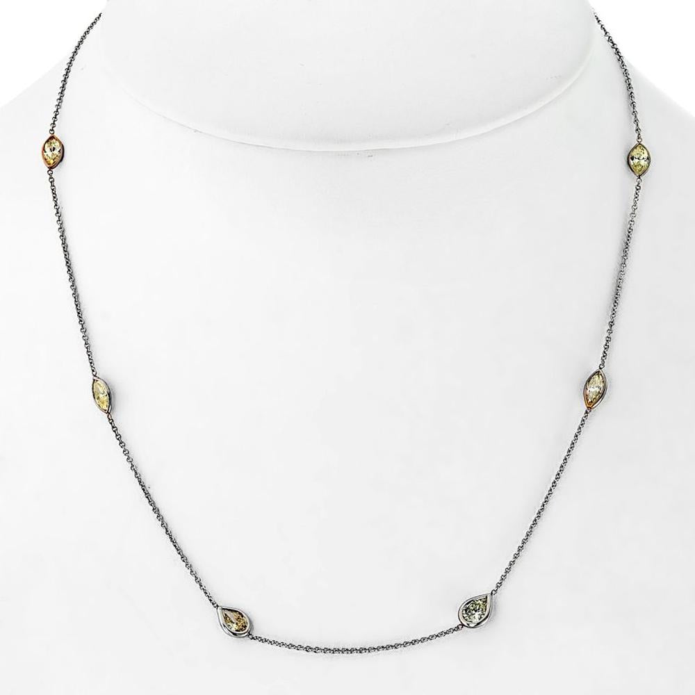 14K White Gold Necklace with Marquise Diamonds - 3.1 Carats Total Diamond Weight