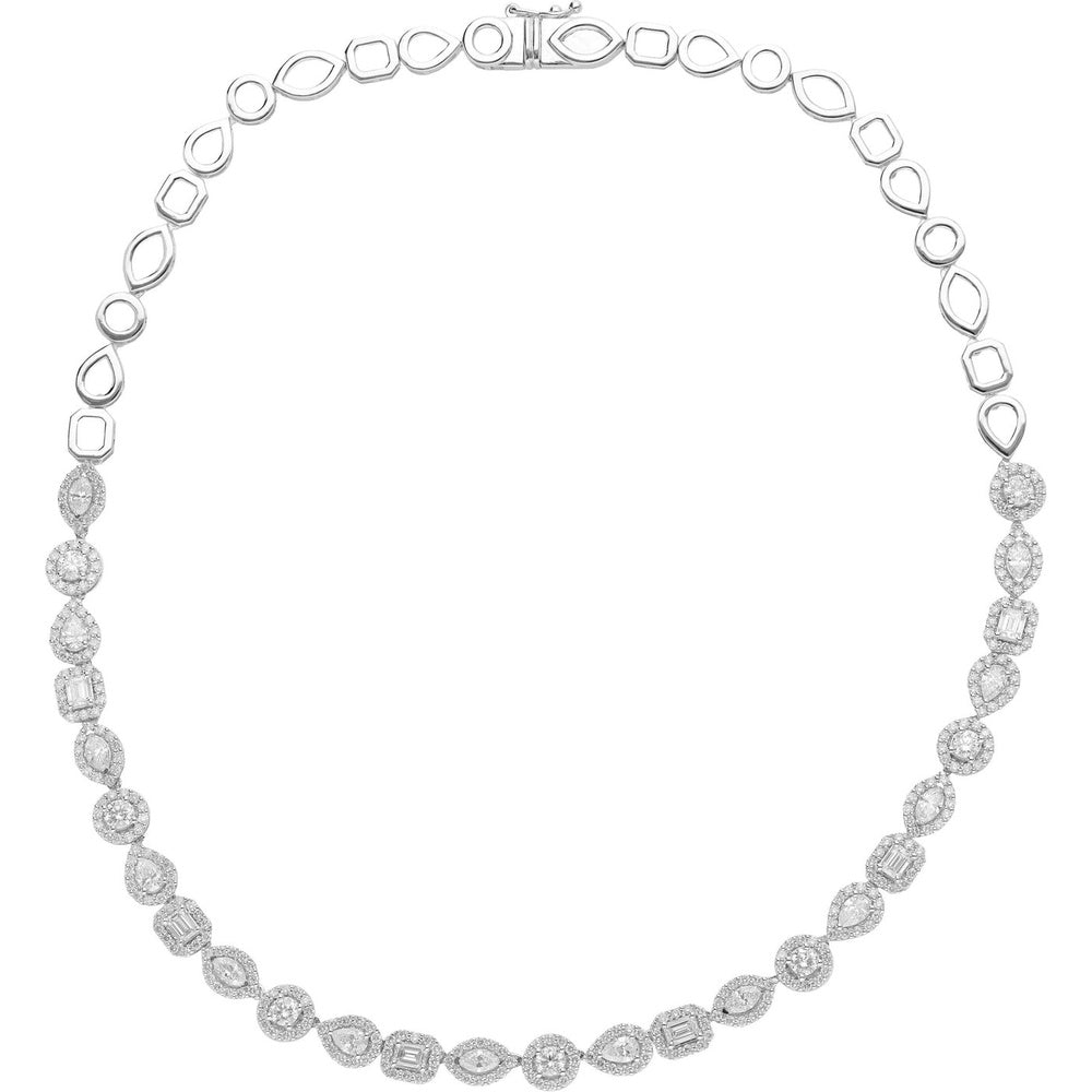 14K White Gold Necklace with Mixed Fancy Shape Halo Set Diamonds - 9.10 Carat Total Diamond Weight by Auriventus