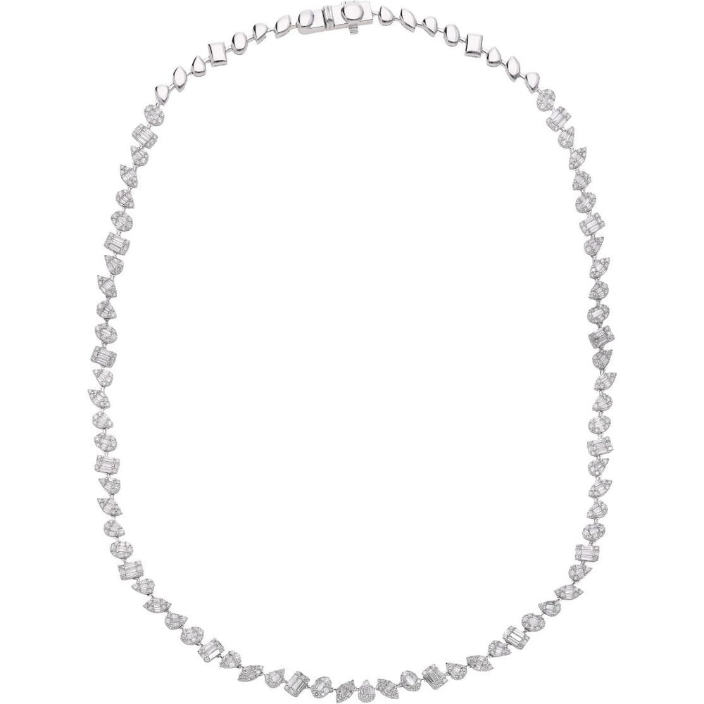 14K White Gold Necklace with Mixed Round, Pear, and Emerald Cut Diamonds - 4.24 Carat Total Diamond Weight by Auriventus