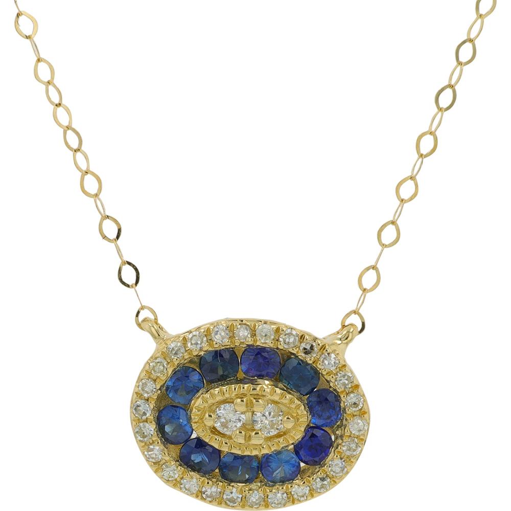 14K White Gold Necklace with Sapphire and Diamond Halo Pendant - 0.90 Carat - 1.25 Carat Total Gemstone Weight