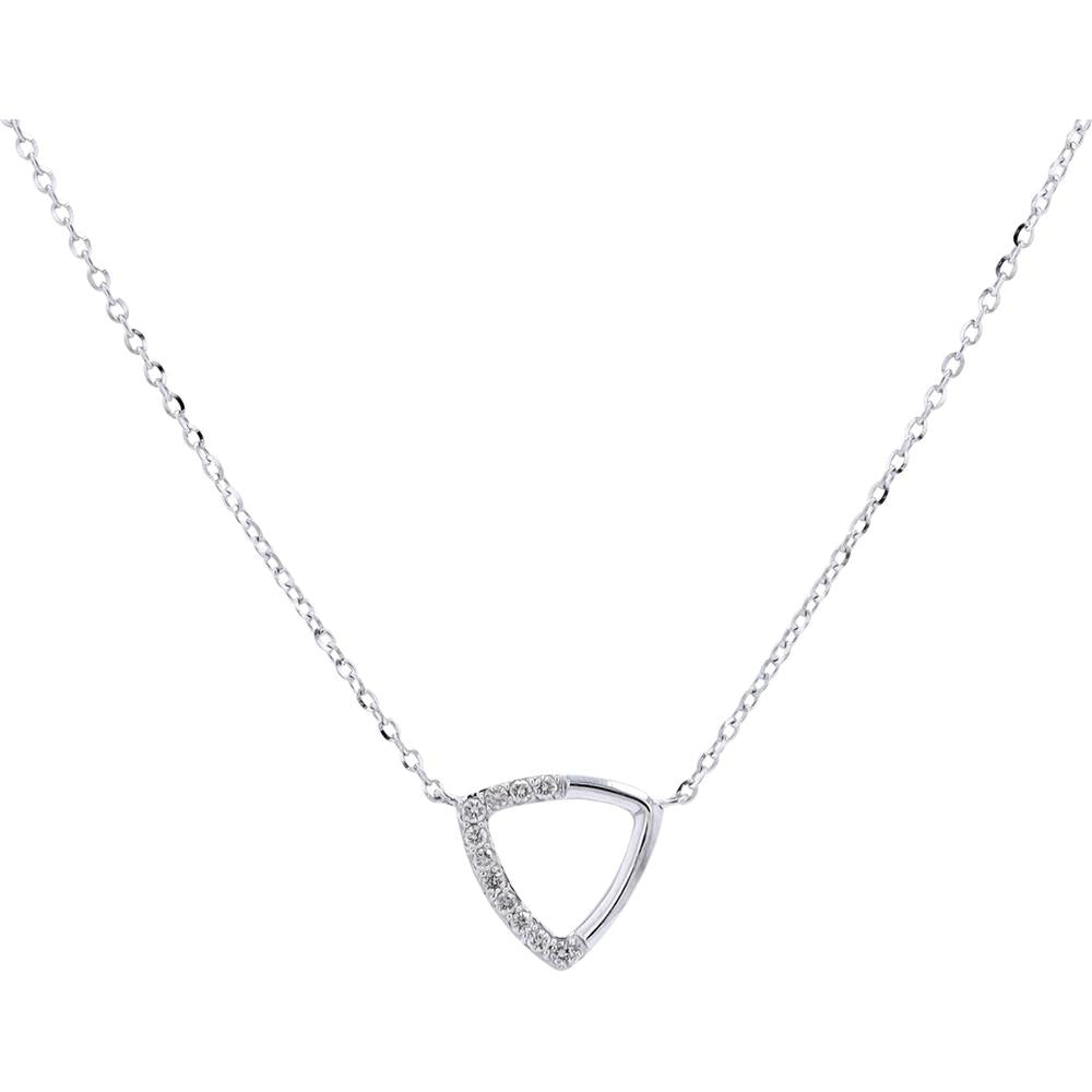 14K White Gold Necklace with Triangle Pavé Diamond Pendant - 0.06 Carats Total Diamond Weight