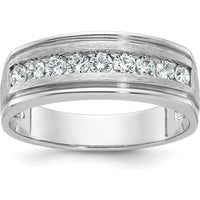 14K White Gold Nine Stone Grooved Ring Mounting with Polished and Brushed Finish by Monteluci Fine Jewelry