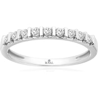 14K White Gold Nine-Stone Wedding Band with Bar-Set Round Diamonds - 0.25 Carat Total Diamond Weight - Royal Jewelry