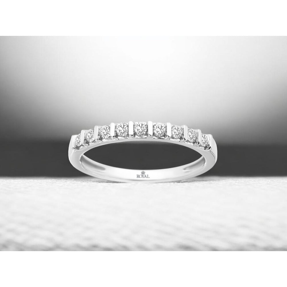 14K White Gold Nine-Stone Wedding Band with Bar-Set Round Diamonds - 0.25 Carat Total Diamond Weight - Royal Jewelry