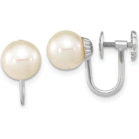 14K White Gold Non-Pierced Drop Earrings with 7-8mm Round Freshwater Cultured Pearls by Monteluci Fine Jewelry