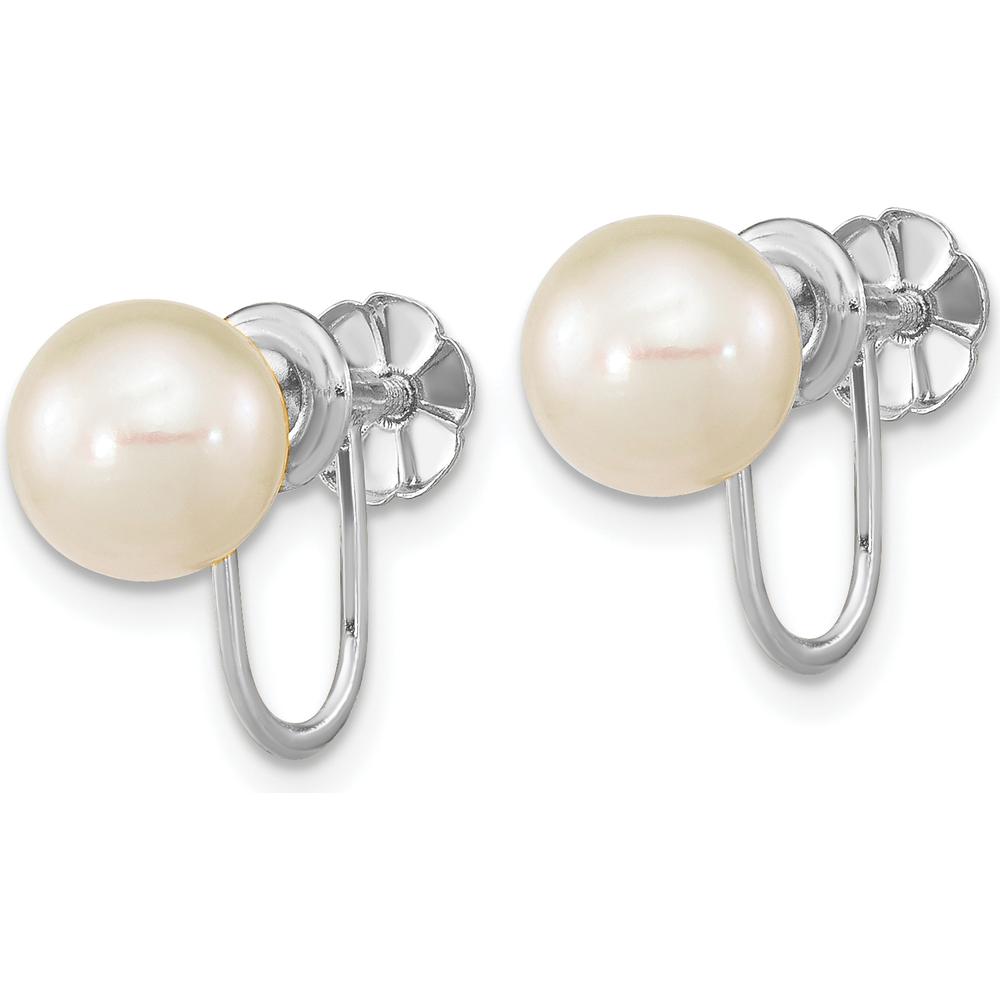 14K White Gold Non-Pierced Drop Earrings with 7-8mm Round Freshwater Cultured Pearls by Monteluci Fine Jewelry