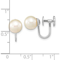 14K White Gold Non-Pierced Drop Earrings with 7-8mm Round Freshwater Cultured Pearls by Monteluci Fine Jewelry