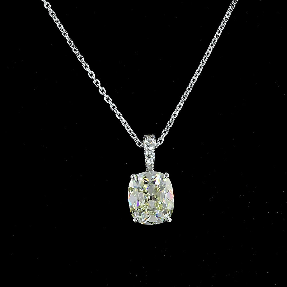 14K White Gold North-South Antique Cushion Cut Lab Diamond Pendant with Brilliant Round Accents - 2.12 Carat Total Diamond Weight (IGI Certified) - Covaloro Fine Jewelry