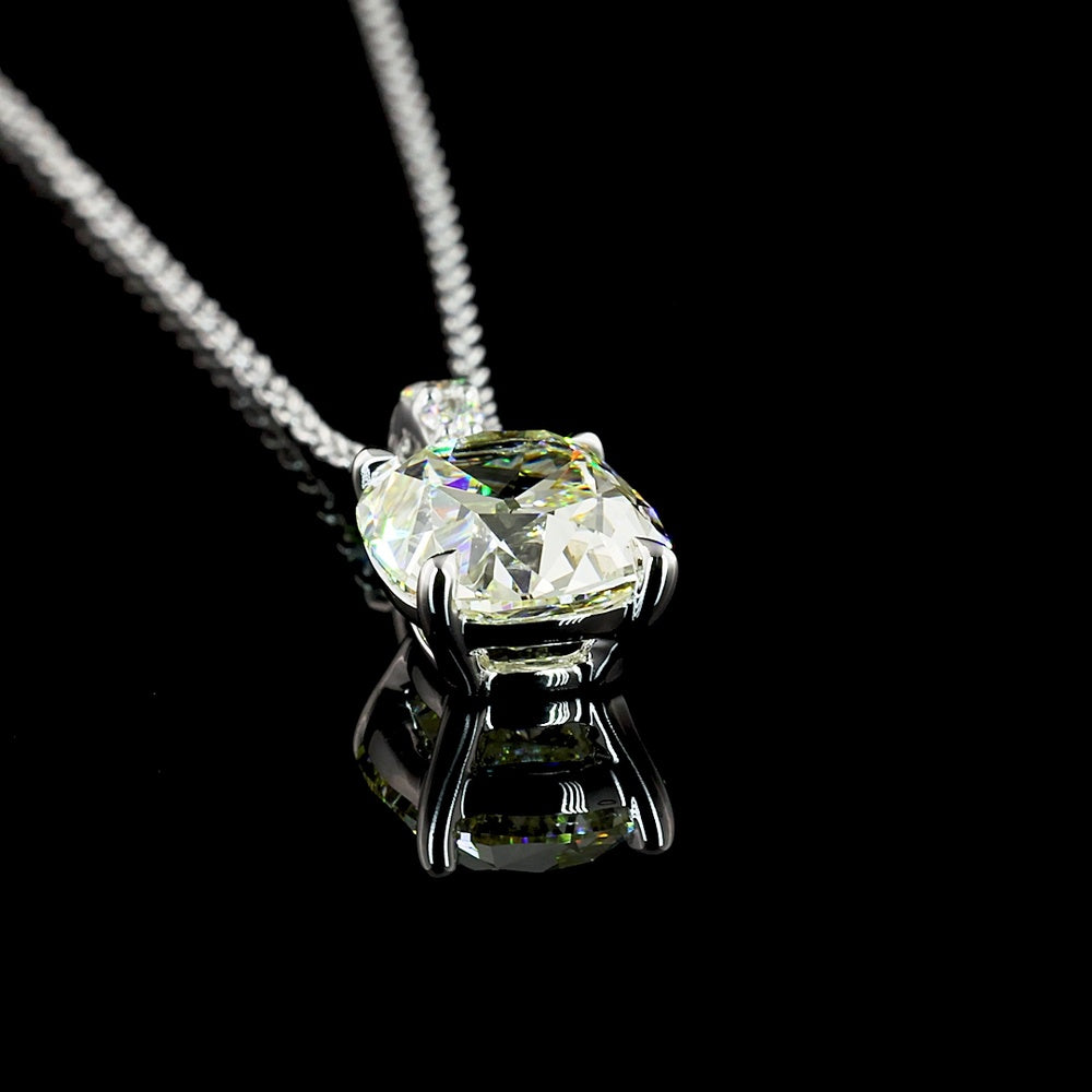 14K White Gold North-South Antique Cushion Cut Lab Diamond Pendant with Brilliant Round Accents - 2.12 Carat Total Diamond Weight (IGI Certified) - Covaloro Fine Jewelry