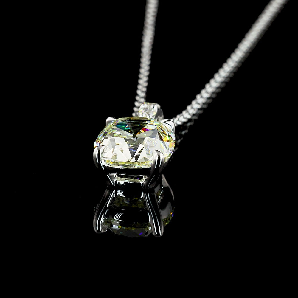 14K White Gold North-South Antique Cushion Cut Lab Diamond Pendant with Brilliant Round Accents - 2.12 Carat Total Diamond Weight (IGI Certified) - Covaloro Fine Jewelry