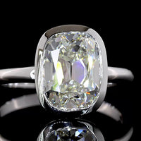 14K White Gold North-South Antique Cushion Solitaire Ring with Bezel Set Lab Diamond - 3.13 Carat Total Weight - Covaloro Fine Jewelry