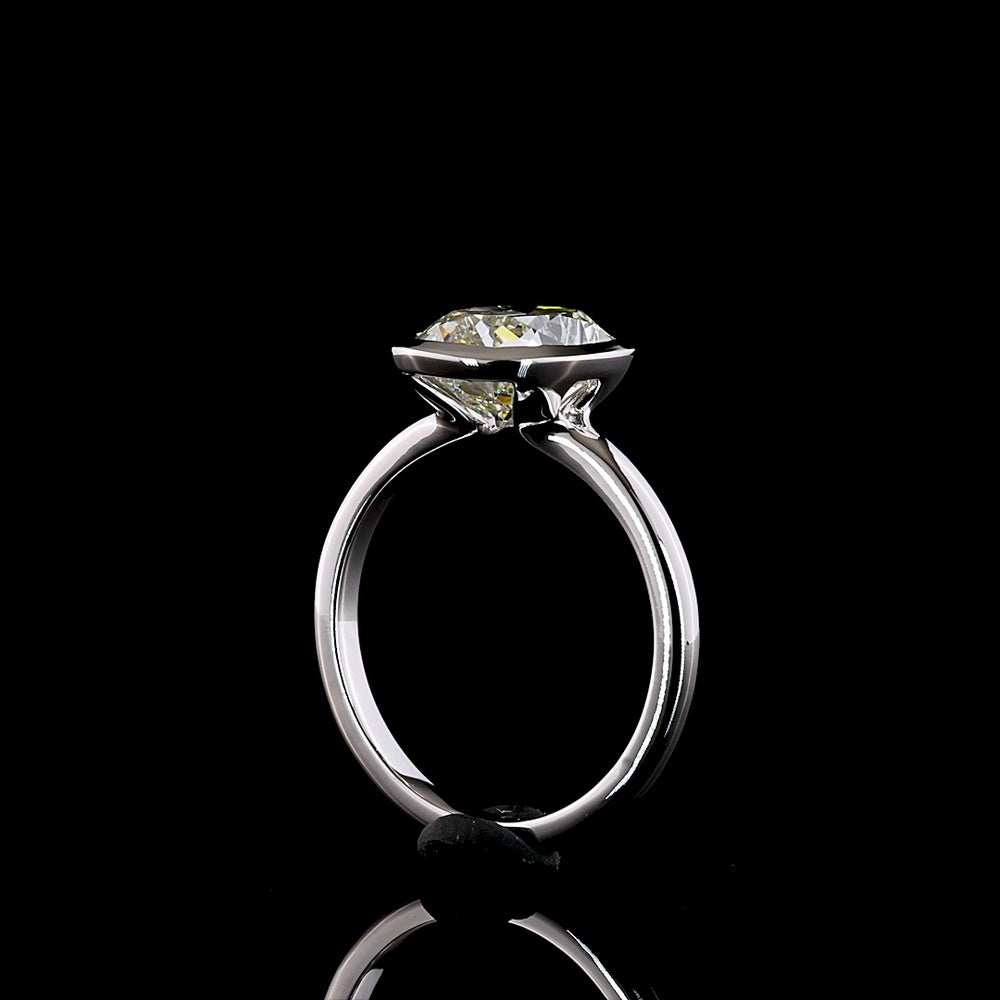 14K White Gold North-South Antique Cushion Solitaire Ring with Bezel Set Lab Diamond - 3.13 Carat Total Weight - Covaloro Fine Jewelry