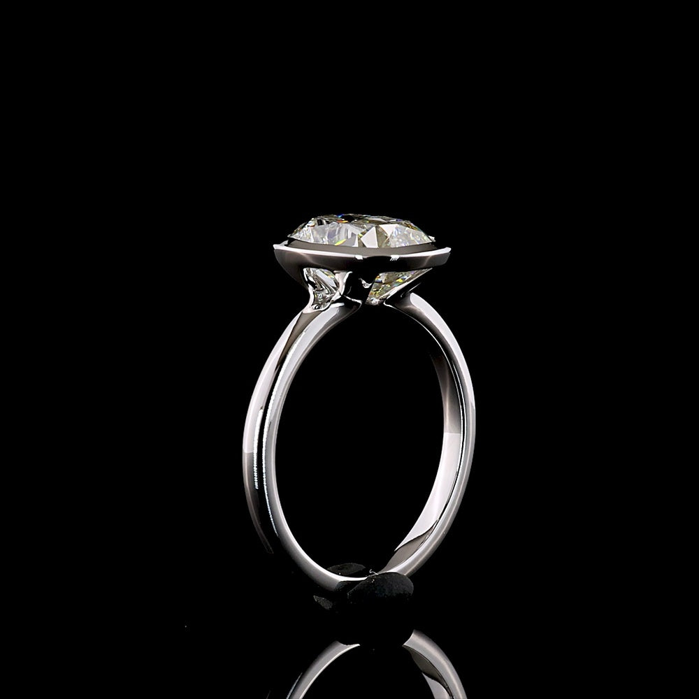 14K White Gold North-South Antique Cushion Solitaire Ring with Bezel Set Lab Diamond - 3.13 Carat Total Weight - Covaloro Fine Jewelry