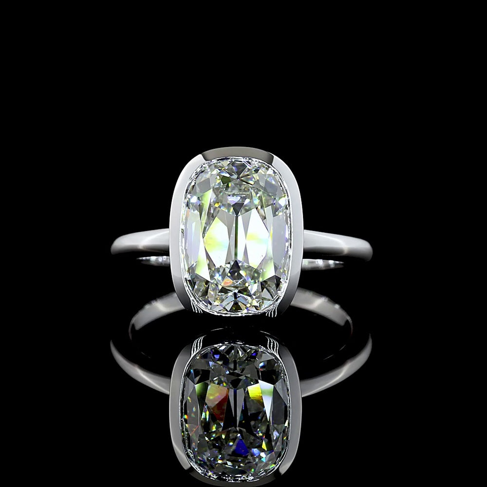 14K White Gold North-South Bezel Set Antique Cushion Cut Lab Diamond Solitaire Ring - 3.79 Carat Total Weight, E-F VVS2, IGI Certified - Covaloro Fine Jewelry