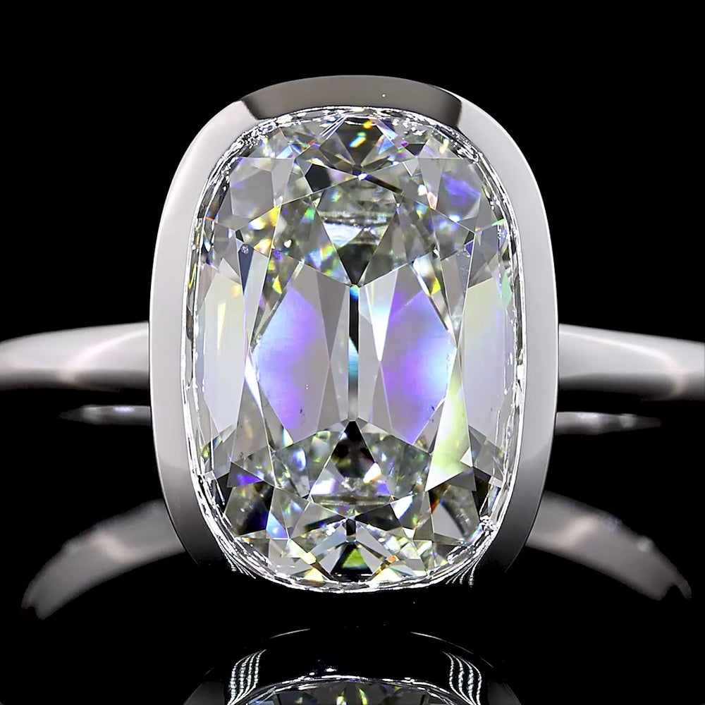 14K White Gold North-South Bezel Set Antique Cushion Cut Lab Diamond Solitaire Ring - 3.79 Carat Total Weight, E-F VVS2, IGI Certified - Covaloro Fine Jewelry