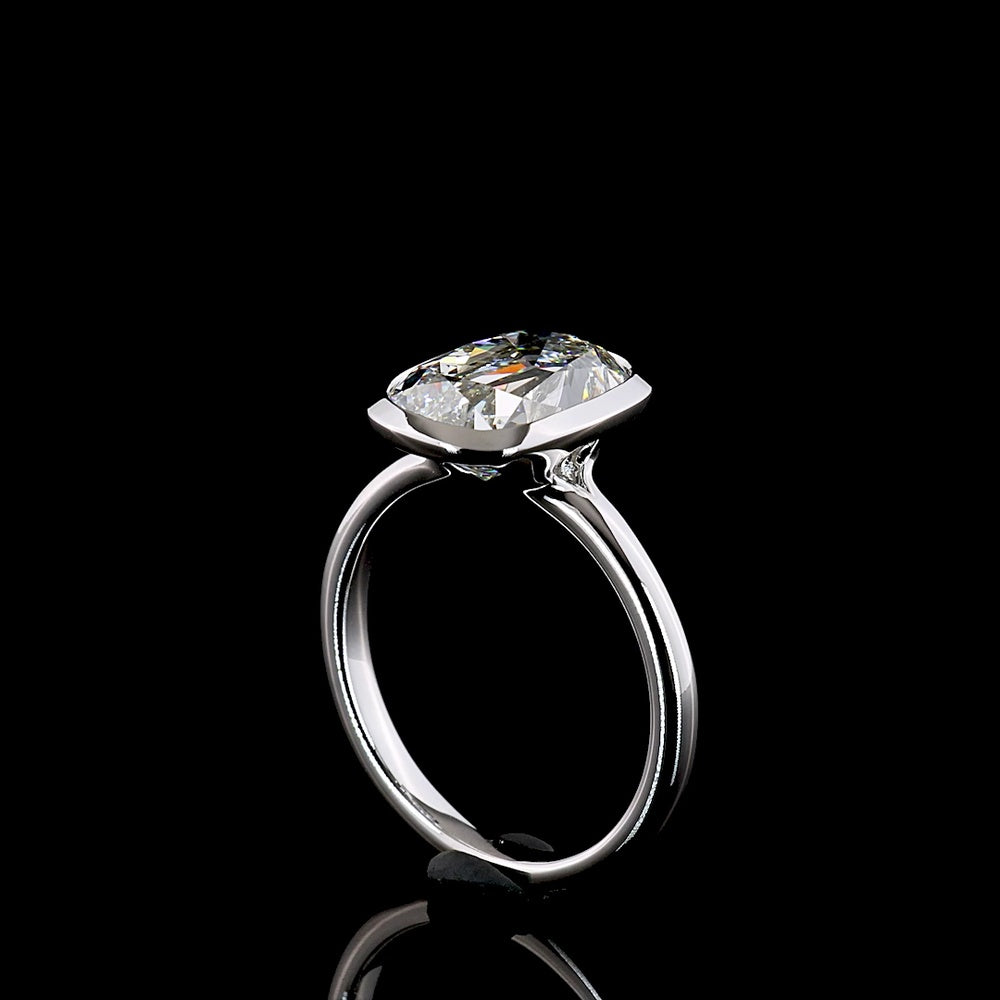 14K White Gold North-South Bezel Set Antique Cushion Cut Lab Diamond Solitaire Ring - 3.79 Carat Total Weight, E-F VVS2, IGI Certified - Covaloro Fine Jewelry