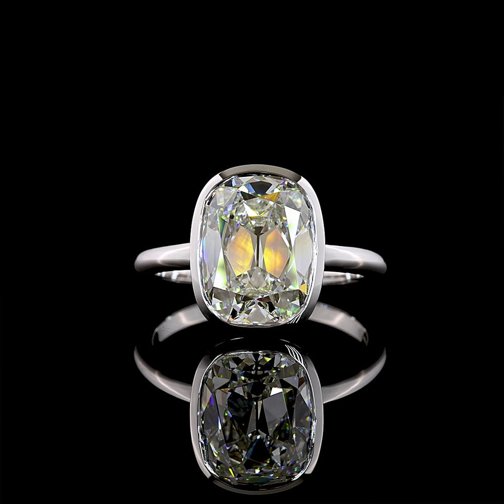 14K White Gold North-South Bezel Set Antique Cushion Cut Lab Diamond Solitaire Ring - 4.10 Carat Total Diamond Weight - Covaloro Fine Jewelry