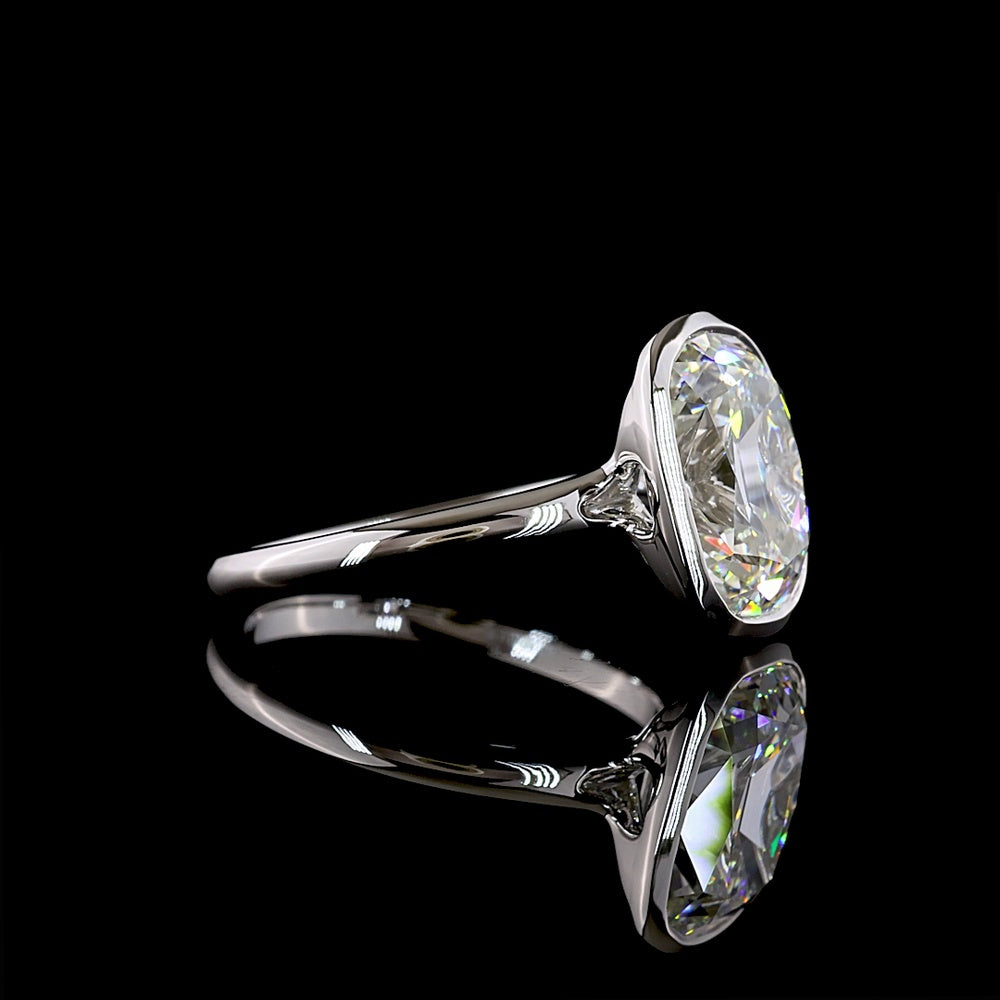 14K White Gold North-South Bezel Set Antique Cushion Cut Lab Diamond Solitaire Ring - 4.10 Carat Total Diamond Weight - Covaloro Fine Jewelry